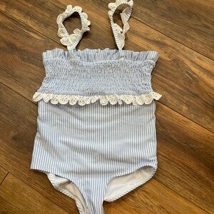NWOT!  Crown & Ivy Kids Blue and White Ruffled Swimsuit